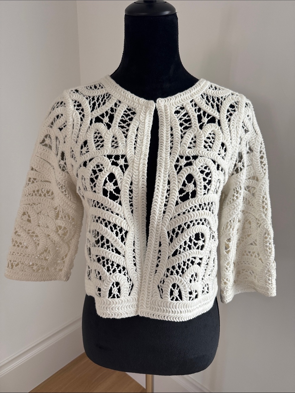 Maje White Openwork Crochet Cardigan